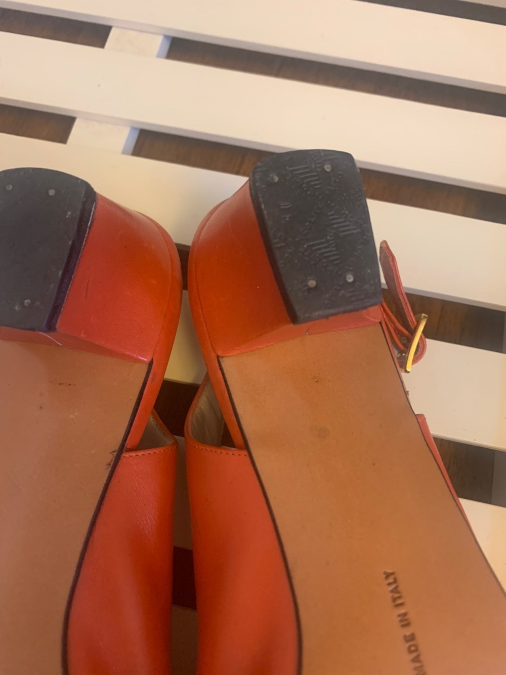 Salvatore Ferragamo Coral Orange Leather Slingback Heels Vara Bow Size 9 B - Picture 5 of 11
